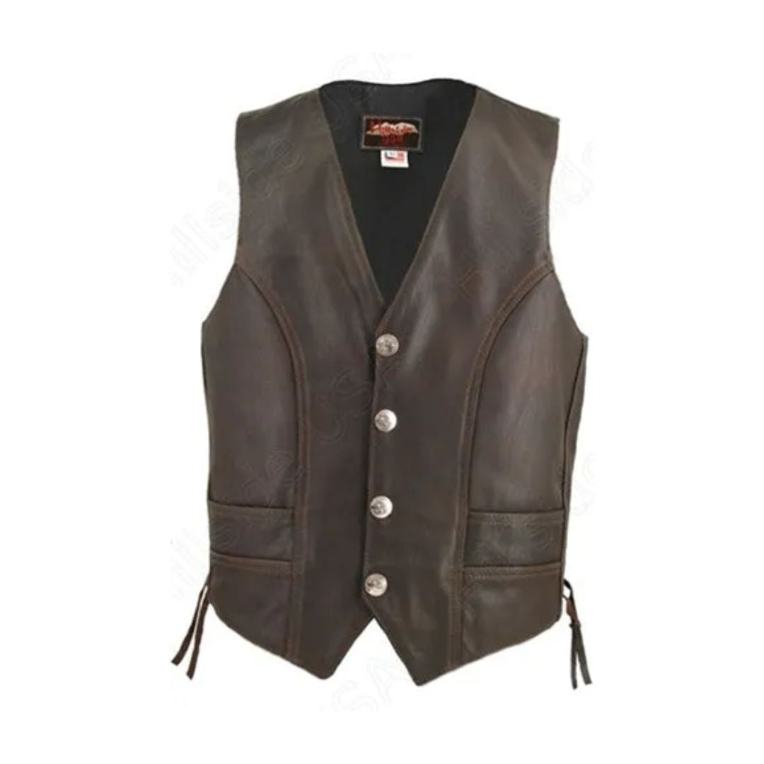 Men's Distressed Brown Leather Vest (Custom)