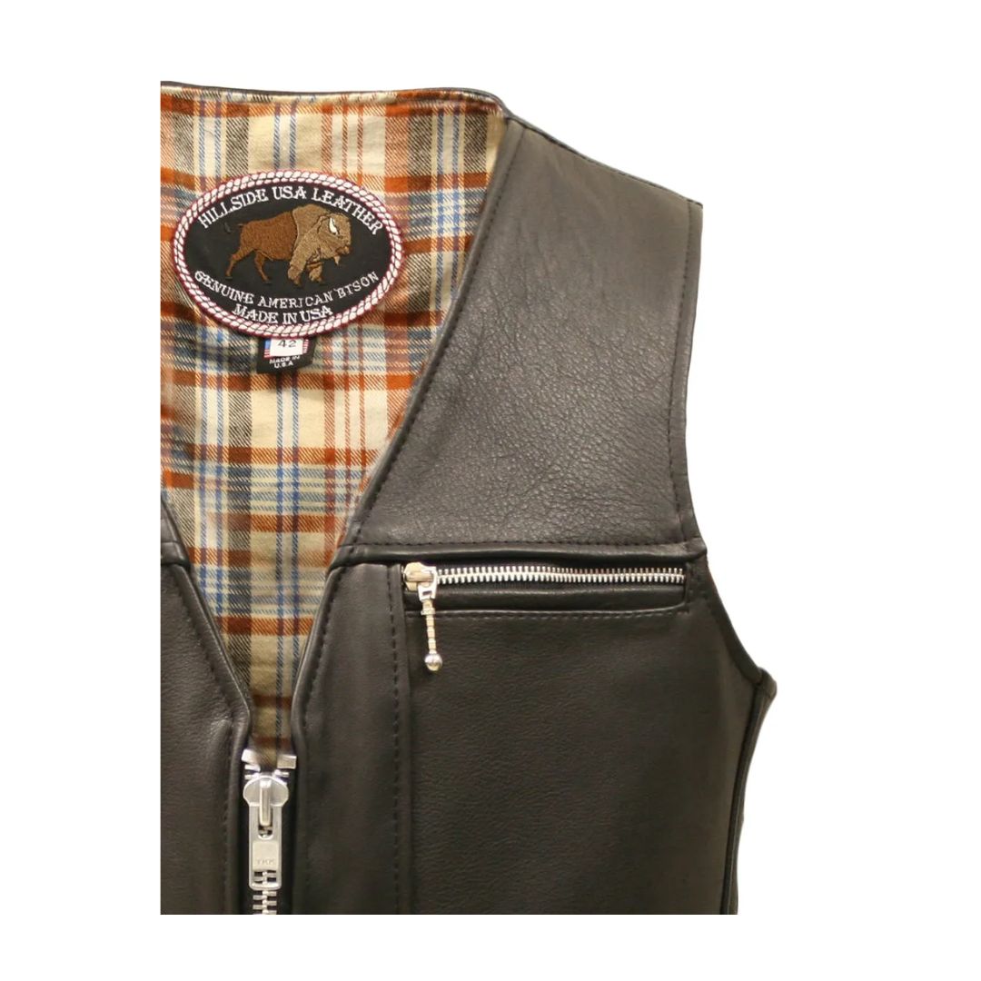 Touring American Bison Leather Vest - Black