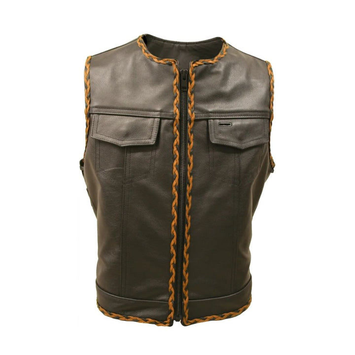 Outlaw All Leather Braided Biker Vest / Side Lace