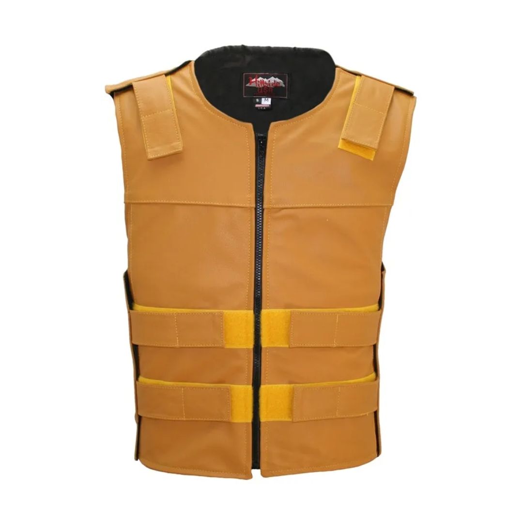Men's Zippered Tactical Style Leather Vest (Custom-Made)