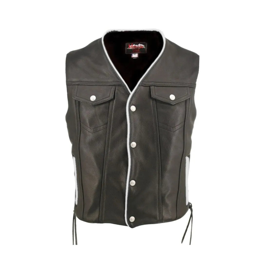 Men's Denim Style Lace Side / Trim Leather Vest