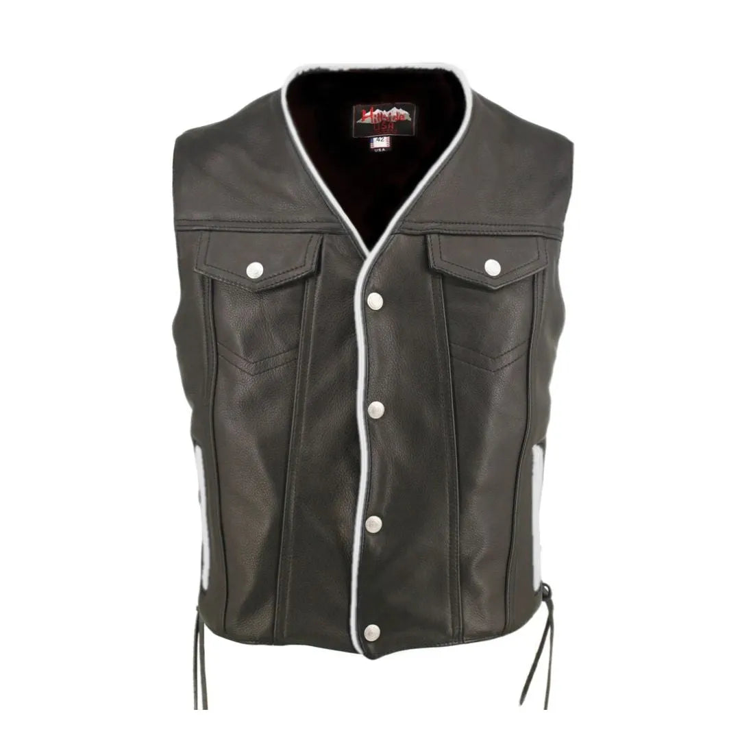 Men's Denim Style Lace Side / Trim Leather Vest