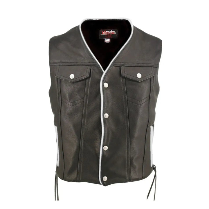 Men's Denim Style Lace Side / Trim Leather Vest