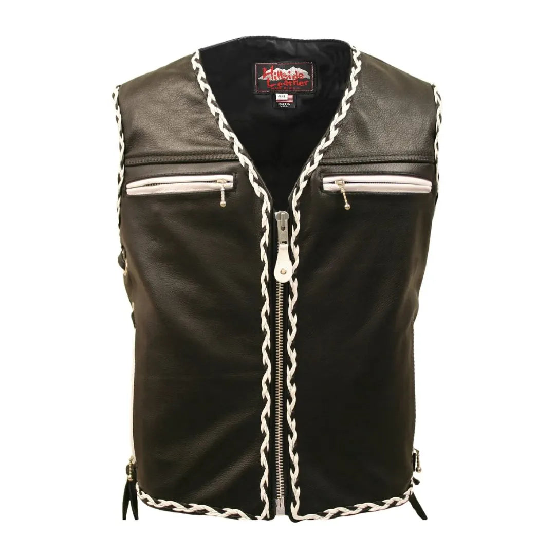 The Elite Motorcycle Leather Vest Braided