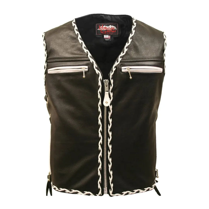 The Elite Motorcycle Leather Vest Braided