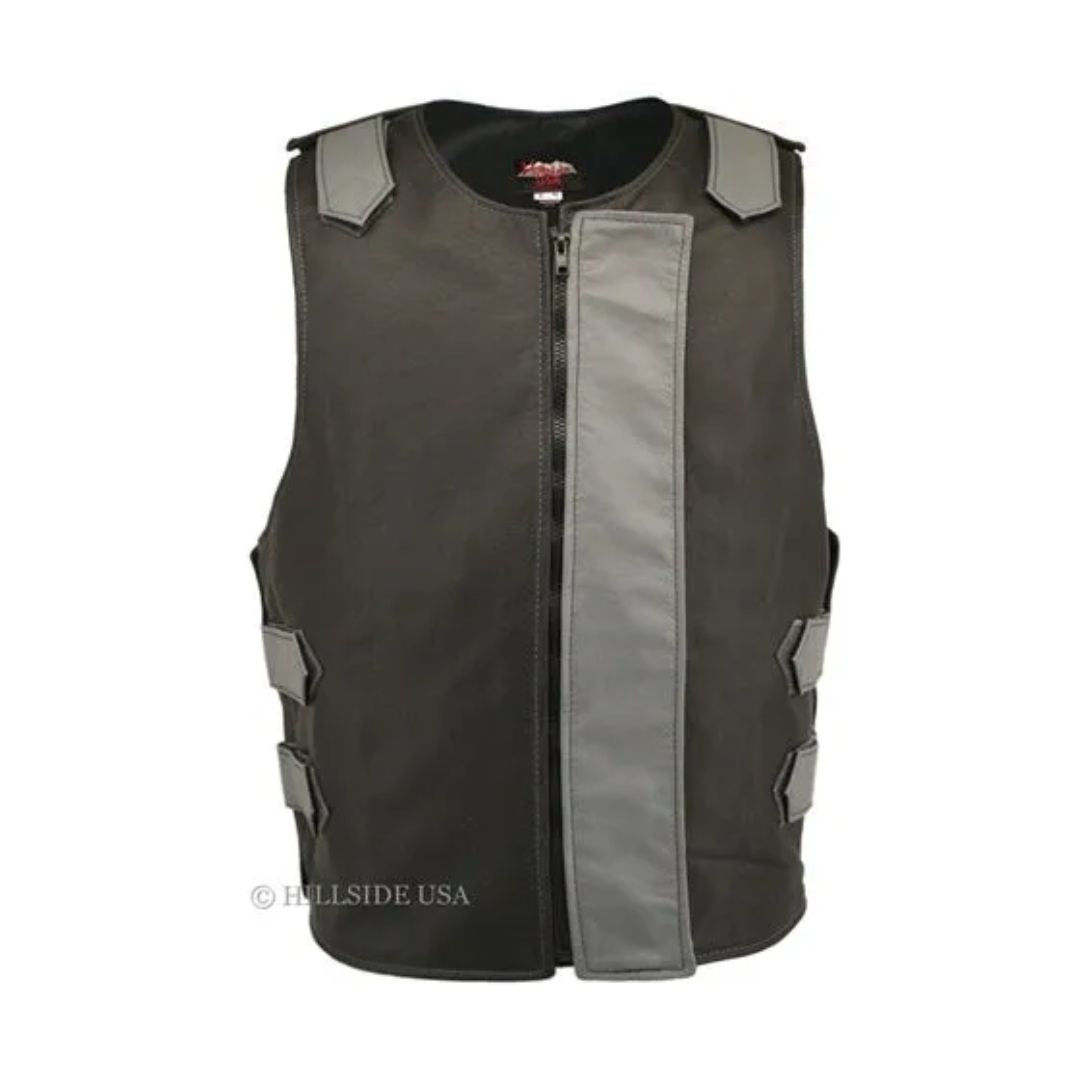 Removable Flap Tactical Leather Vest Black (Custom-Made)