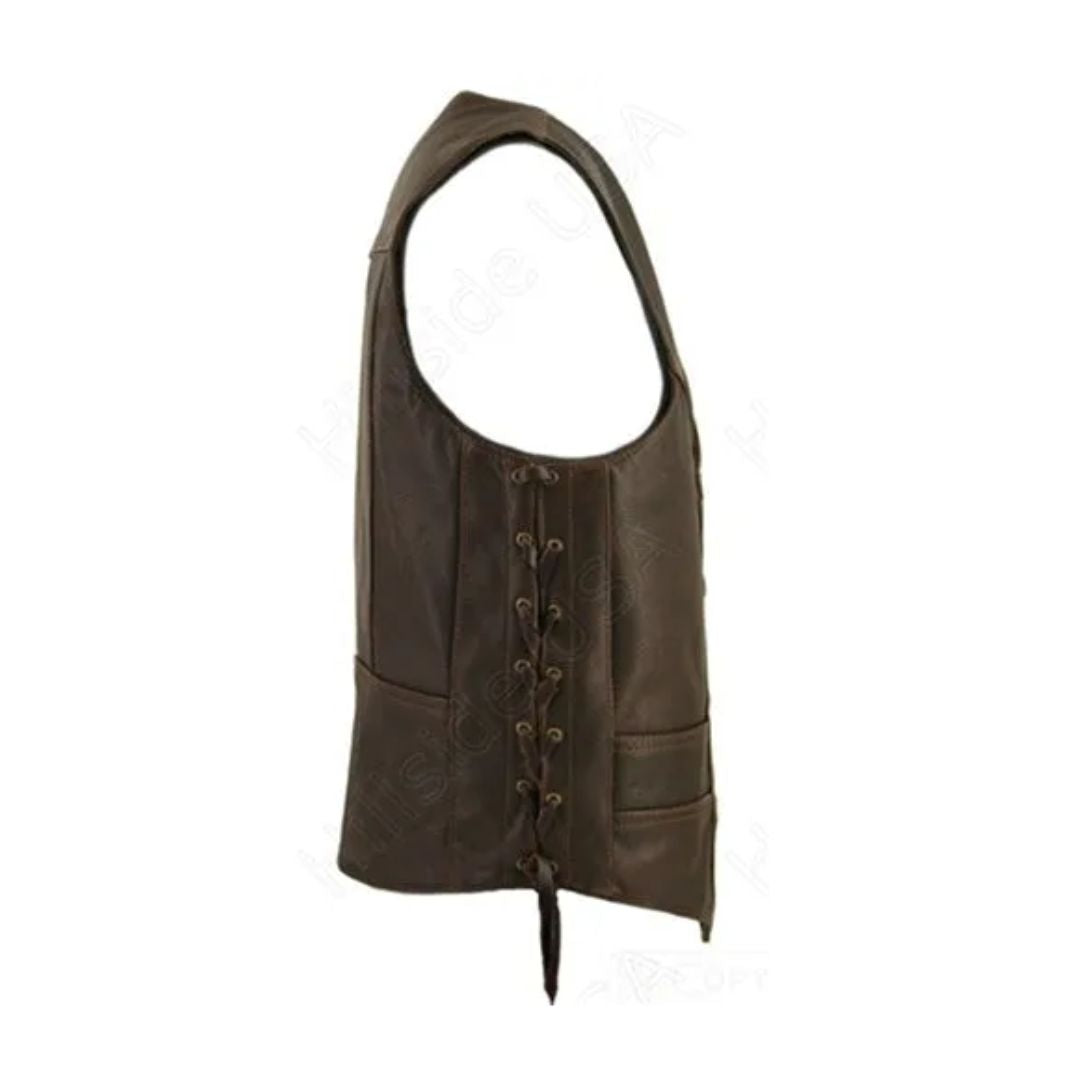 Men's Distressed Brown Leather Vest (Custom)