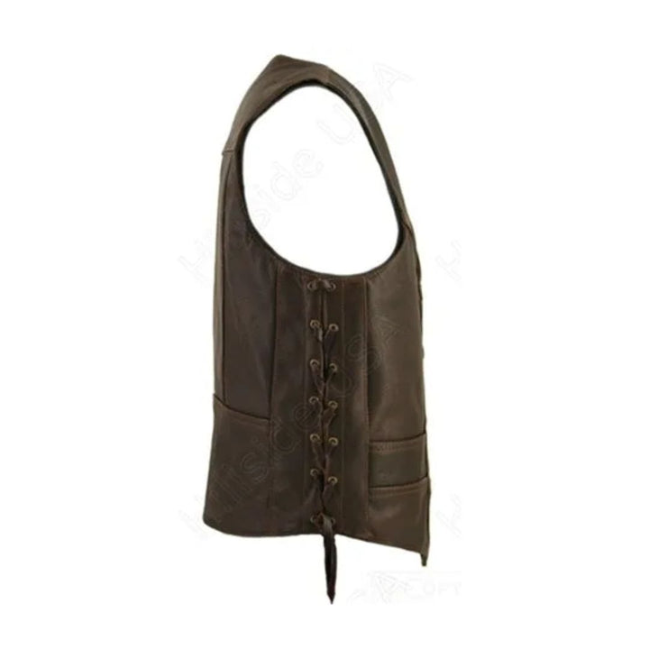 Men's Distressed Brown Leather Vest (Custom)