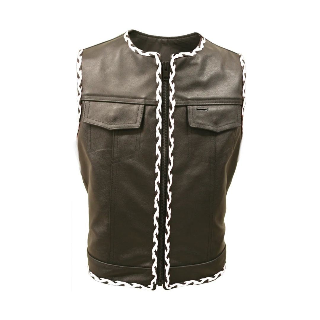 Outlaw All Leather Braided Biker Vest / Side Lace