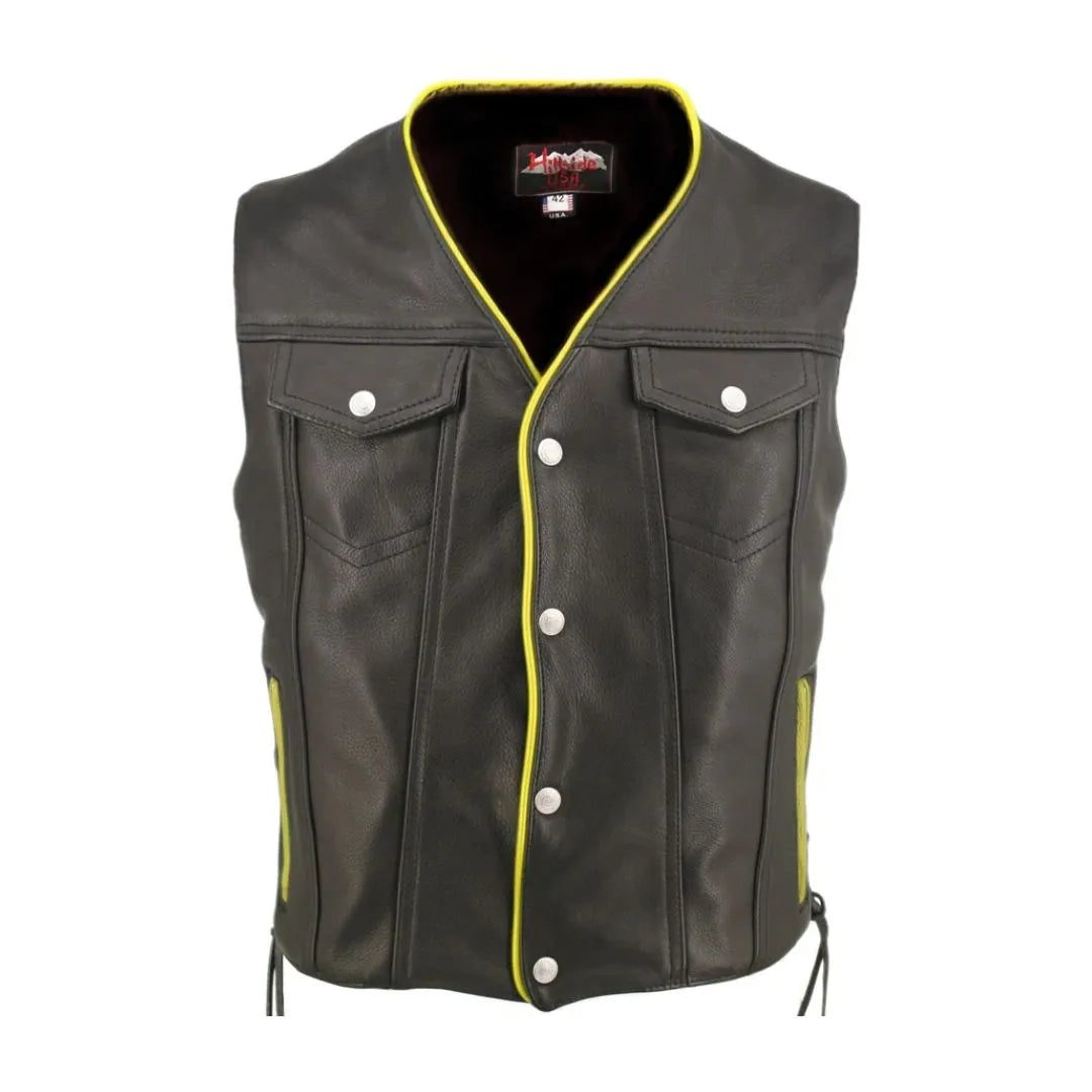 Men's Denim Style Lace Side / Trim Leather Vest