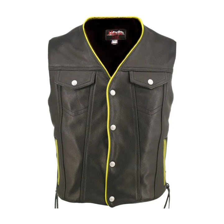 Men's Denim Style Lace Side / Trim Leather Vest