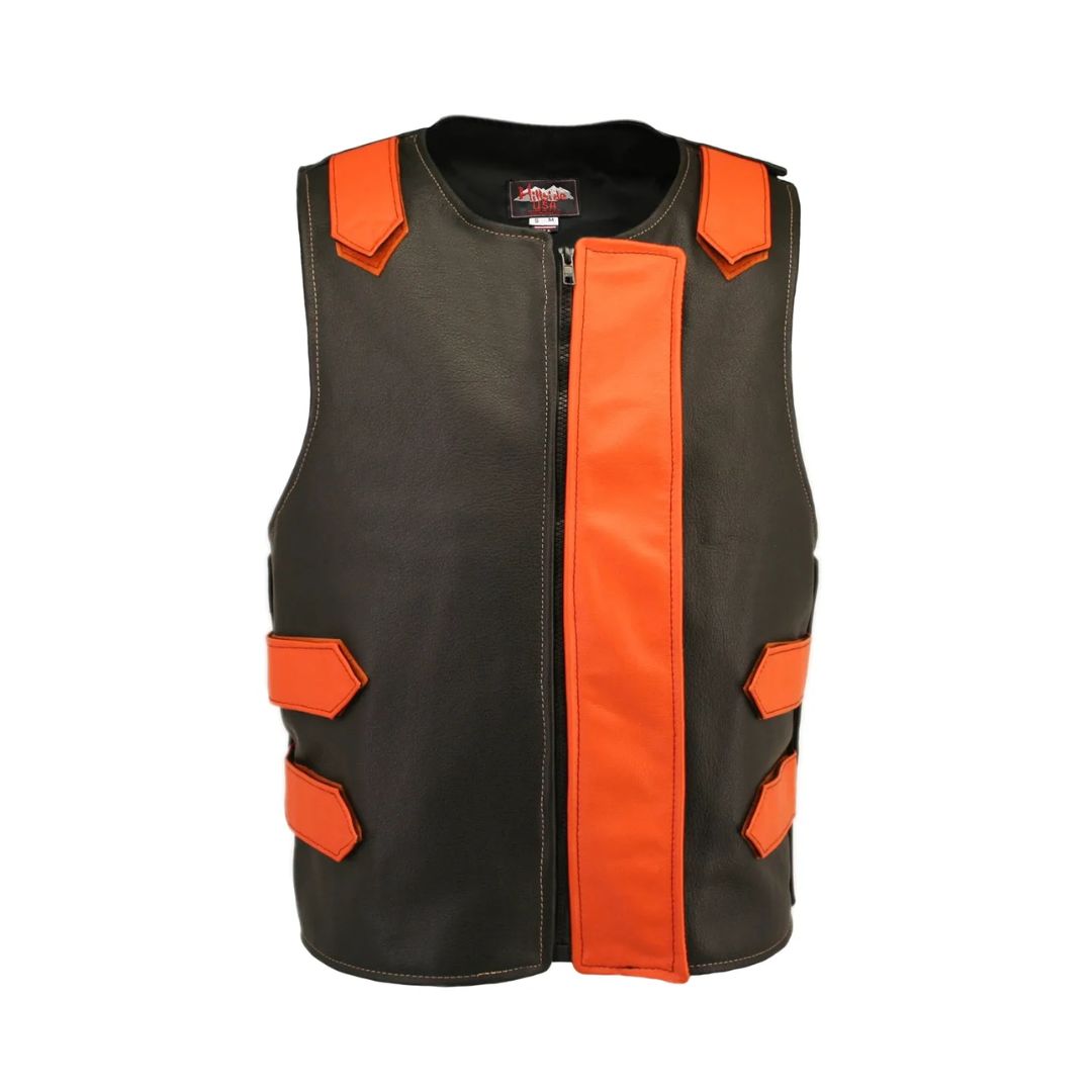 Removable Flap Tactical Leather Vest Black (Custom-Made)