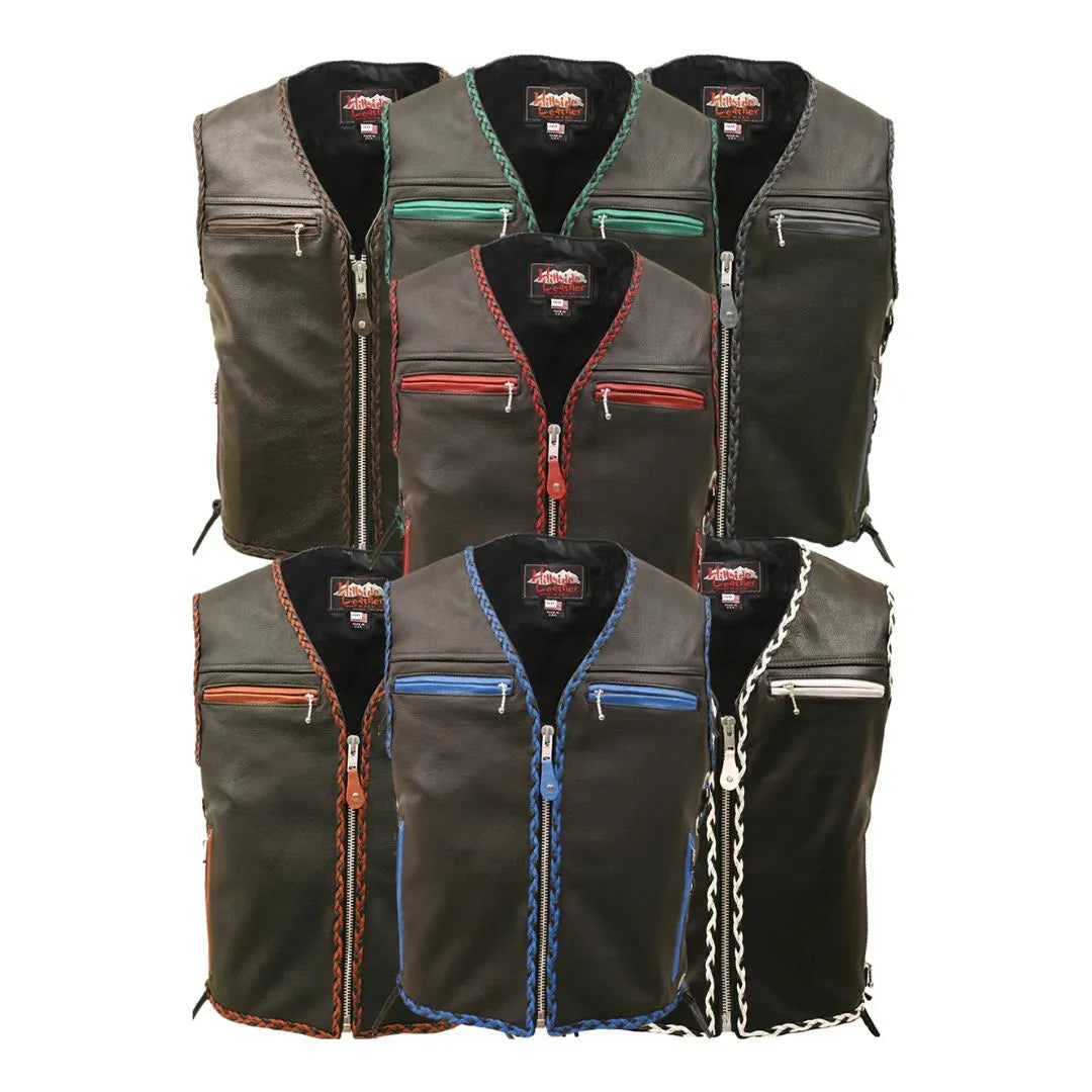 The Elite Motorcycle Leather Vest Braided