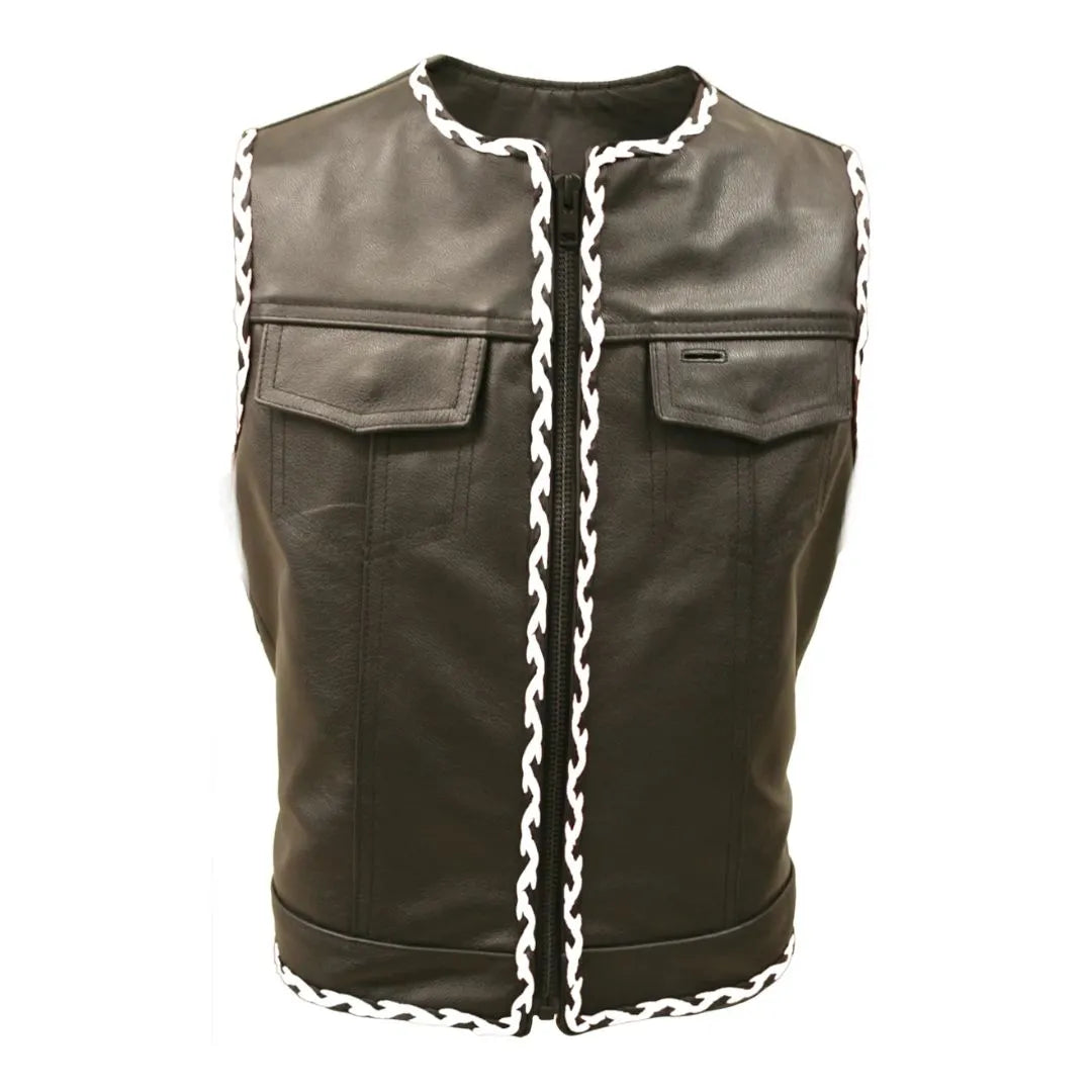 Outlaw All Leather Braided Biker Vest / Side Lace