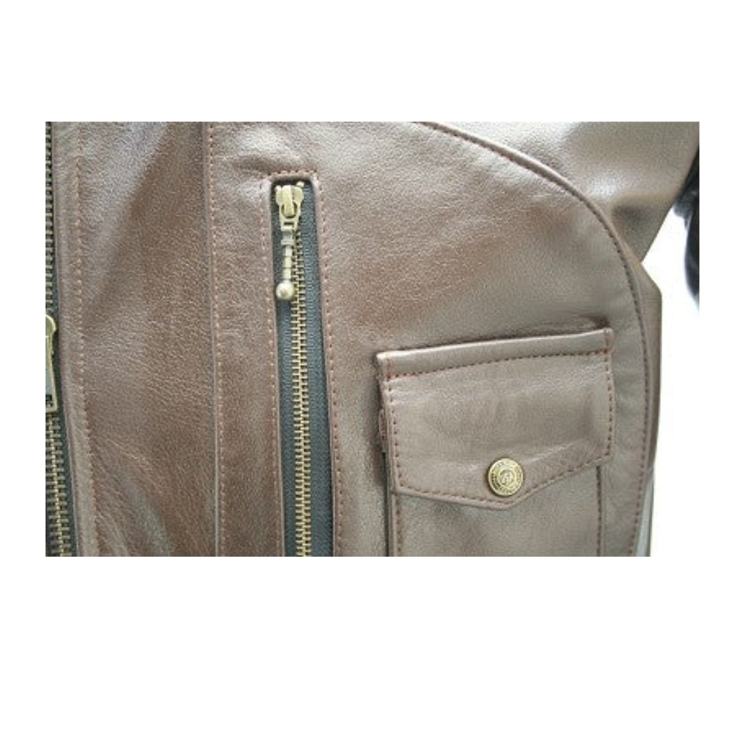 Mens Brown D Pocket Horsehide Motorcycle Jacket