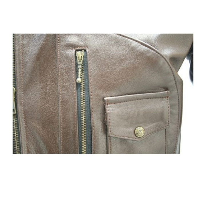 Mens Brown D Pocket Horsehide Motorcycle Jacket