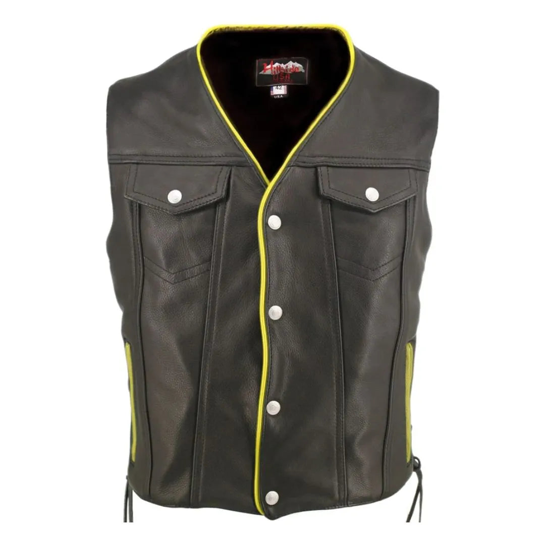 Men's Denim Style Lace Side / Trim Leather Vest
