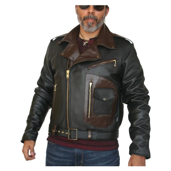 Two Tone D Pocket Horsehide Motorcycle Jacket