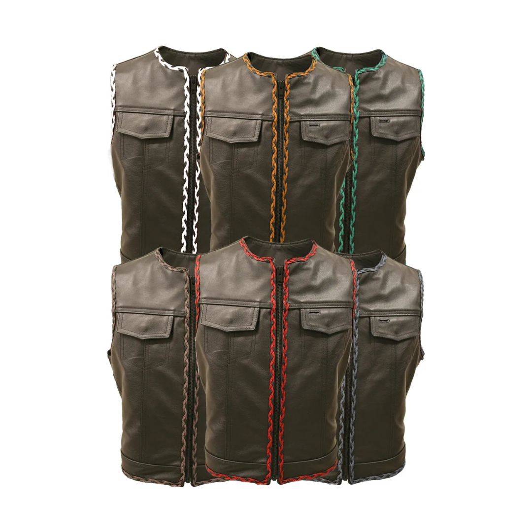Outlaw All Leather Braided Biker Vest / Side Lace