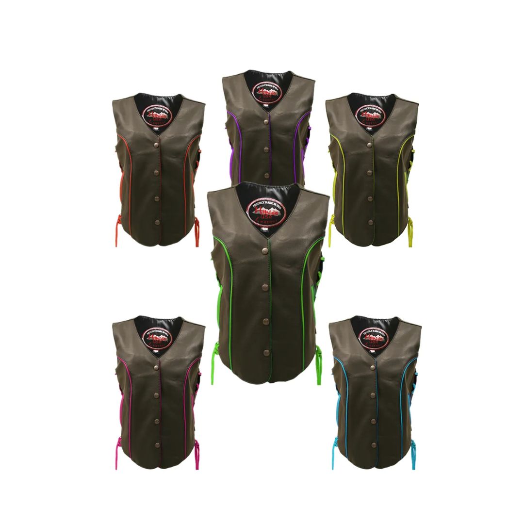 Women's Trim Biker Leather Vest