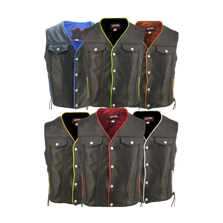 Men's Denim Style Lace Side / Trim Leather Vest