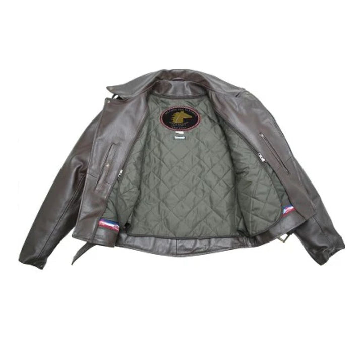 Mens Brown D Pocket Horsehide Motorcycle Jacket