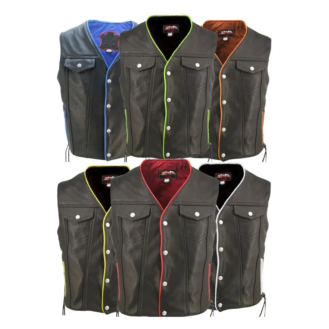 Men's Denim Style Lace Side / Trim Leather Vest