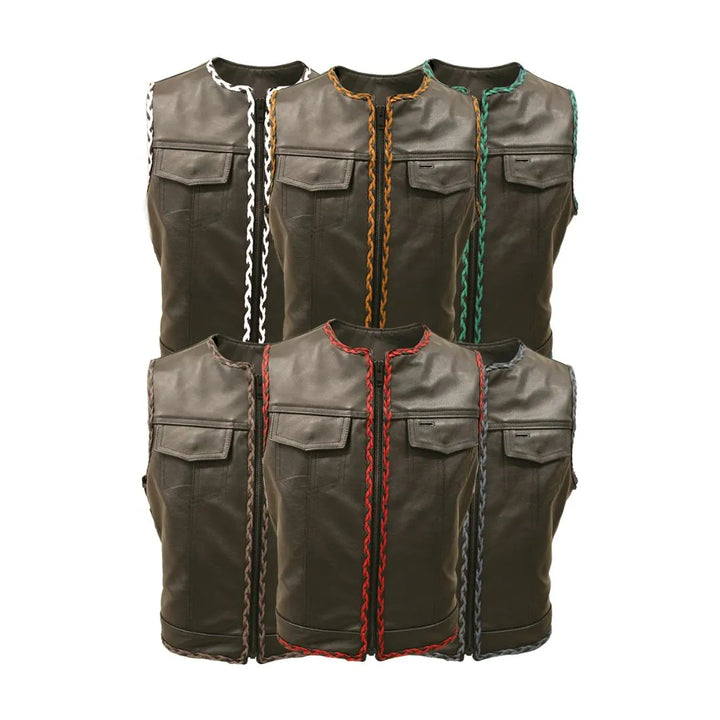 Outlaw All Leather Braided Biker Vest / Side Lace