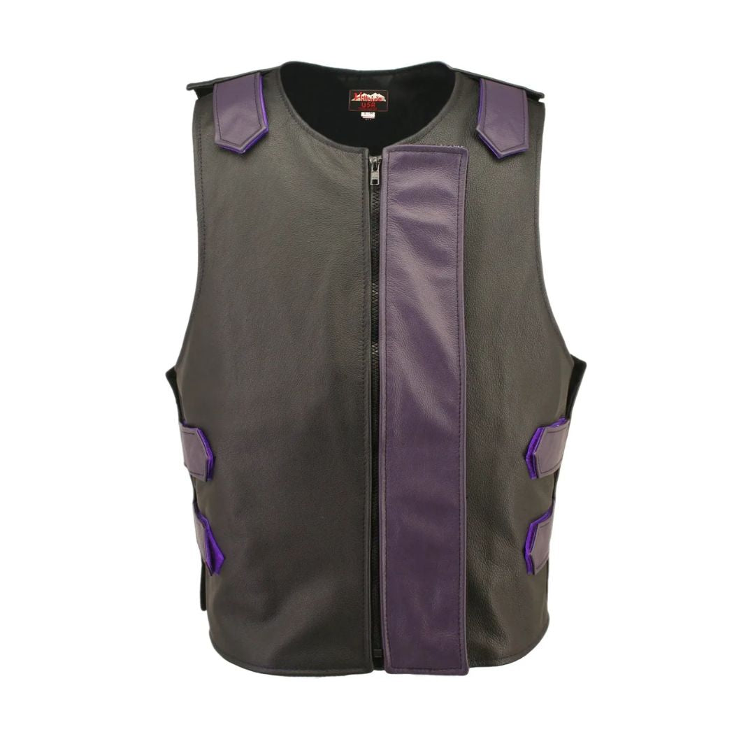 Removable Flap Tactical Leather Vest Black (Custom-Made)