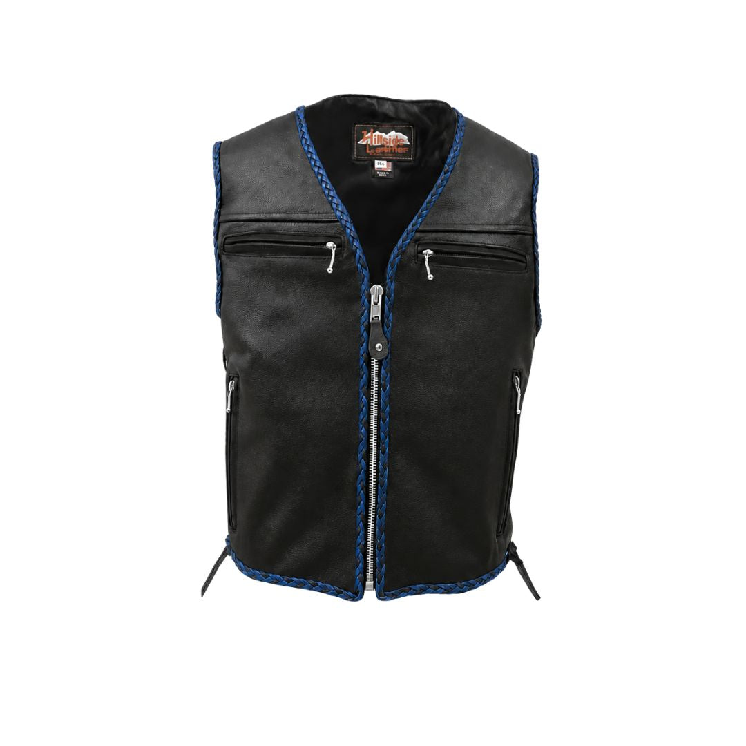 The Elite Motorcycle Leather Vest Braided