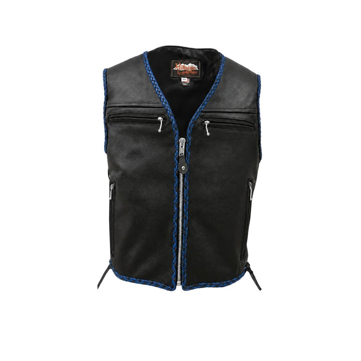 The Elite Motorcycle Leather Vest Braided