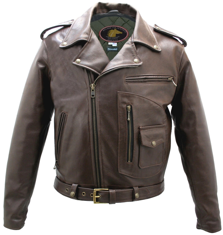 Mens Brown D Pocket Horsehide Motorcycle Jacket