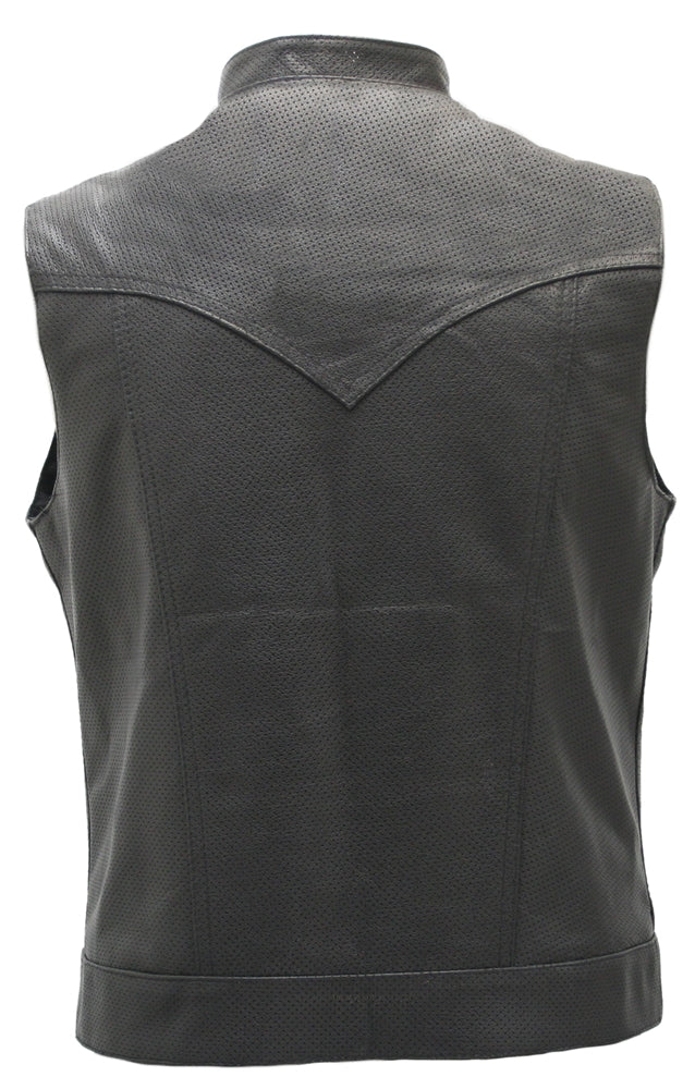 Club Style Perforated Leather Biker Vest