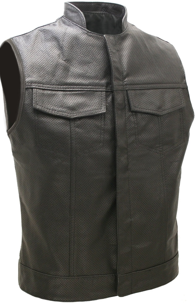 Club Style Perforated Leather Biker Vest