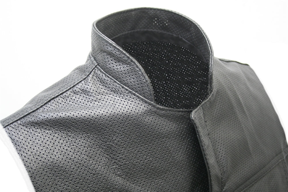 Club Style Perforated Leather Biker Vest