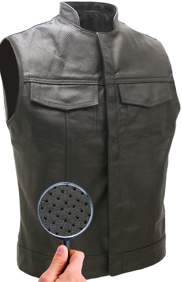 Club Style Perforated Leather Biker Vest
