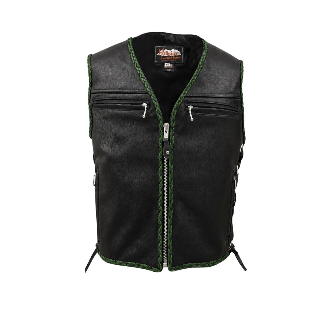 The Elite Motorcycle Leather Vest Braided