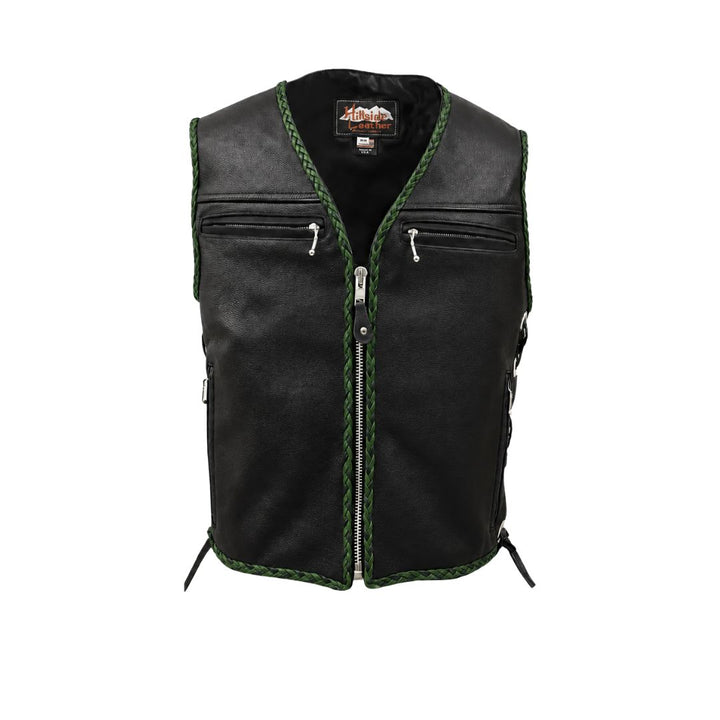 The Elite Motorcycle Leather Vest Braided