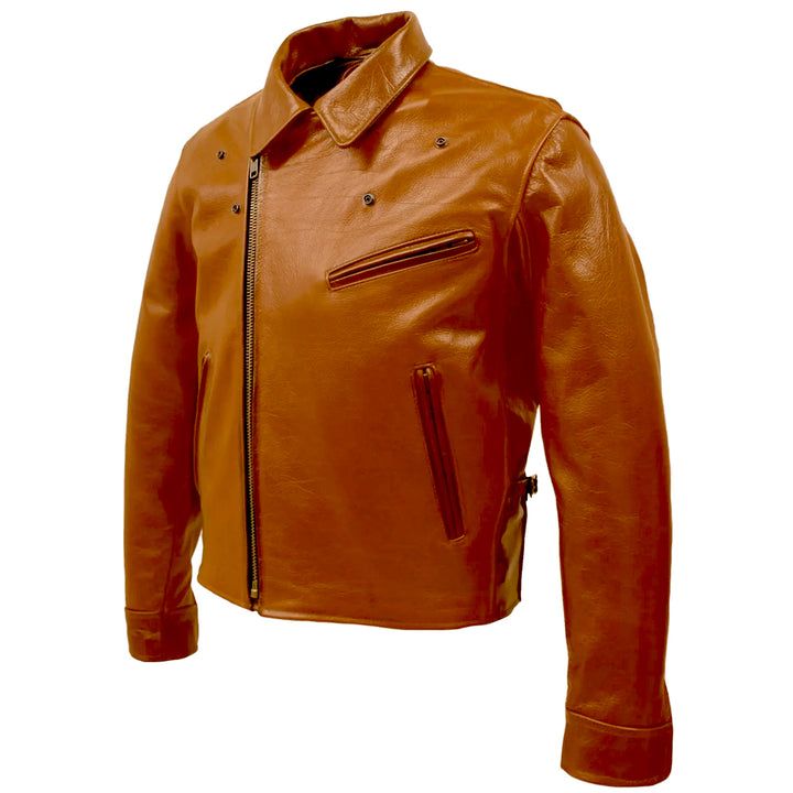 Half Belt Classic Biker Bison Jacket (Saddle Brown)