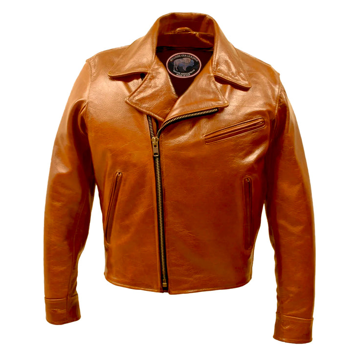 Half Belt Classic Biker Bison Jacket (Saddle Brown)