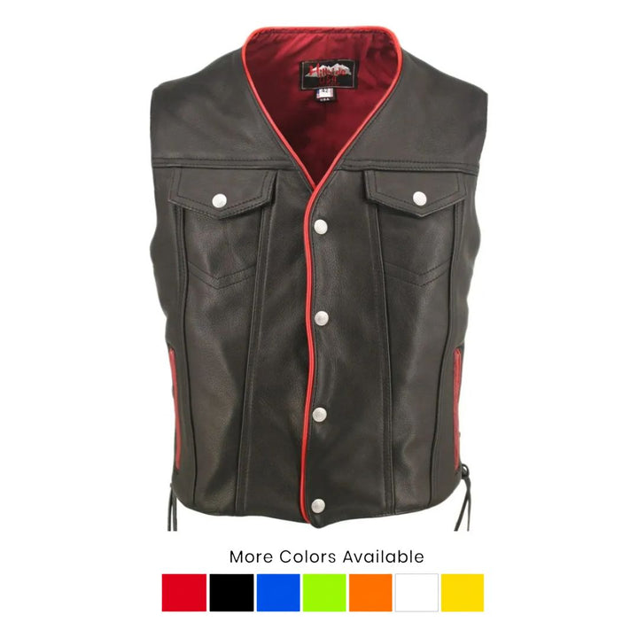 Men's Denim Style Lace Side / Trim Leather Vest