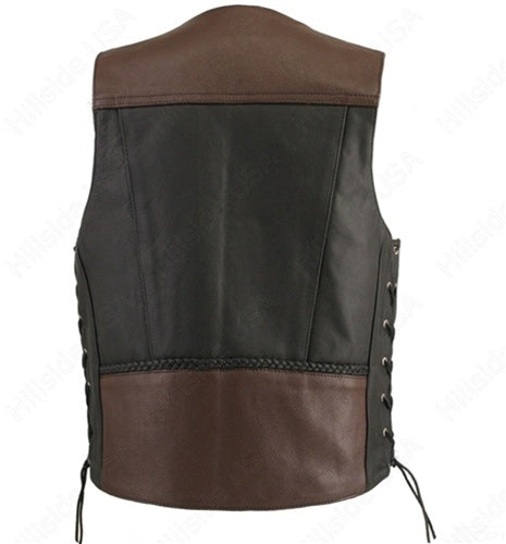 Men's Braided Black-Brown Leather Vest (Custom)