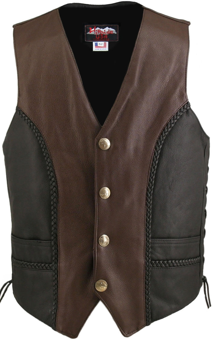 Men's Braided Black-Brown Leather Vest (Custom)