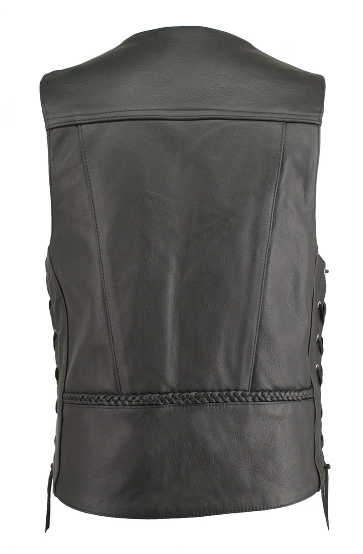 Men's Braided Leather Vest with Genuine Buffalo Nickel Snaps