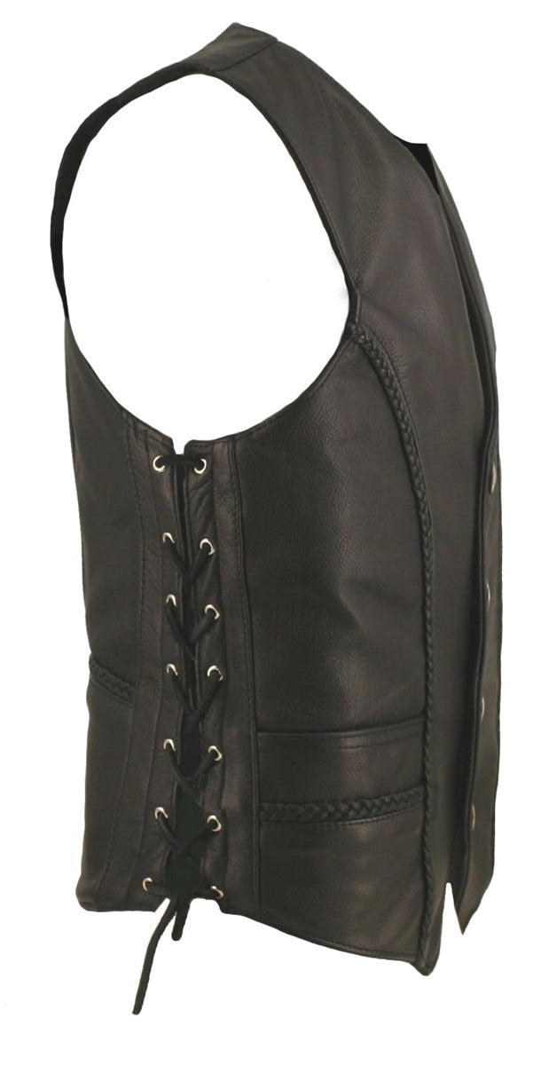 Men's Braided Leather Vest with Genuine Buffalo Nickel Snaps