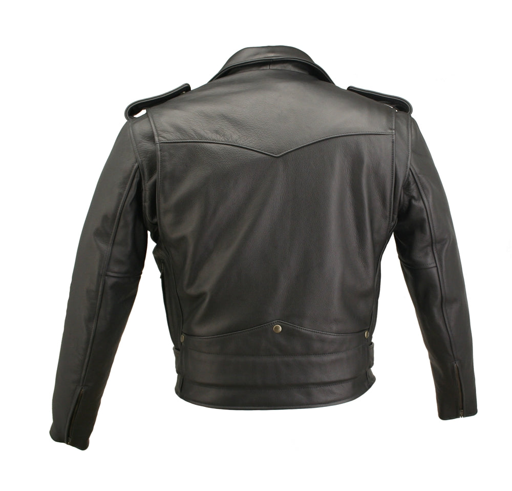 Men's D Pocket Biker Leather Jacket - Black