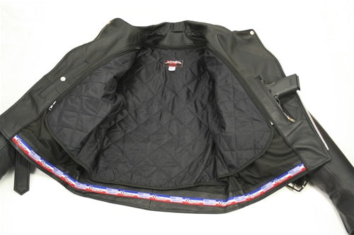 Men's D Pocket Biker Leather Jacket - Black