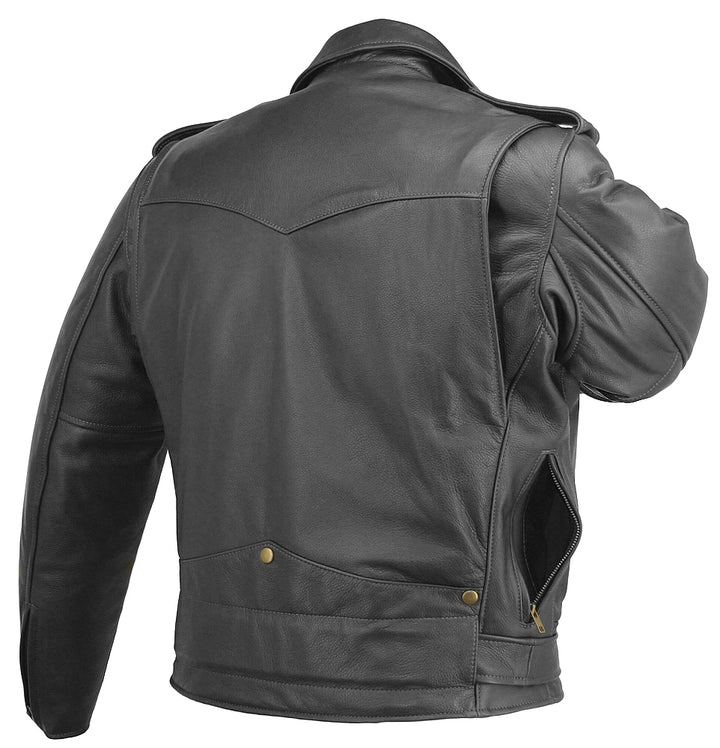 Men's D Pocket Biker Leather Jacket - Black
