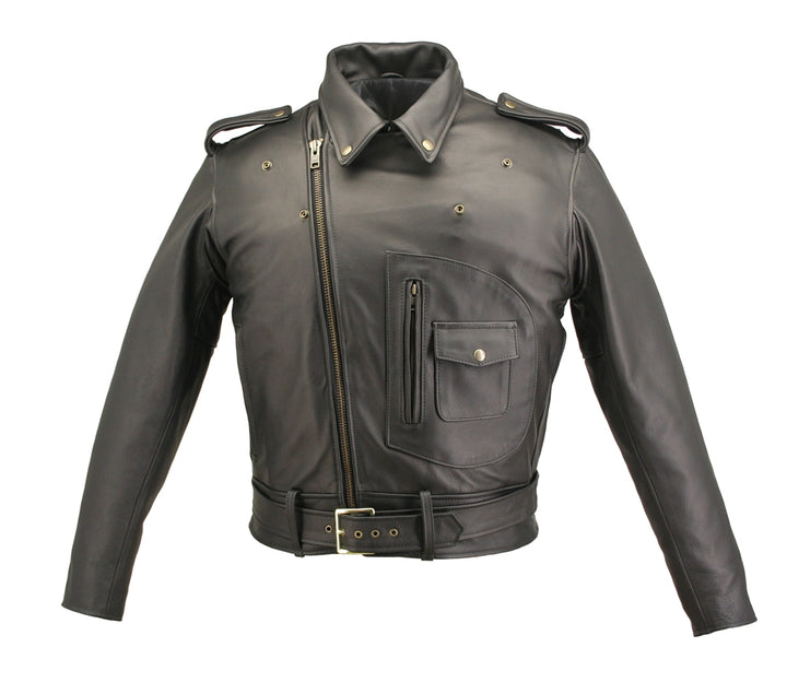 Men's D Pocket Biker Leather Jacket - Black