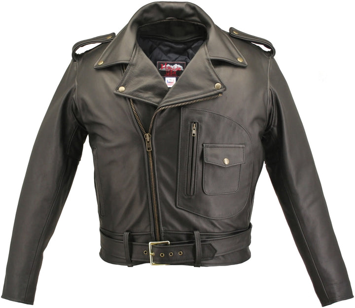 Men's D Pocket Biker Leather Jacket - Black